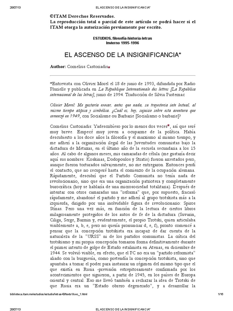 cornelius castoriadis el ascenso de la insignificancia